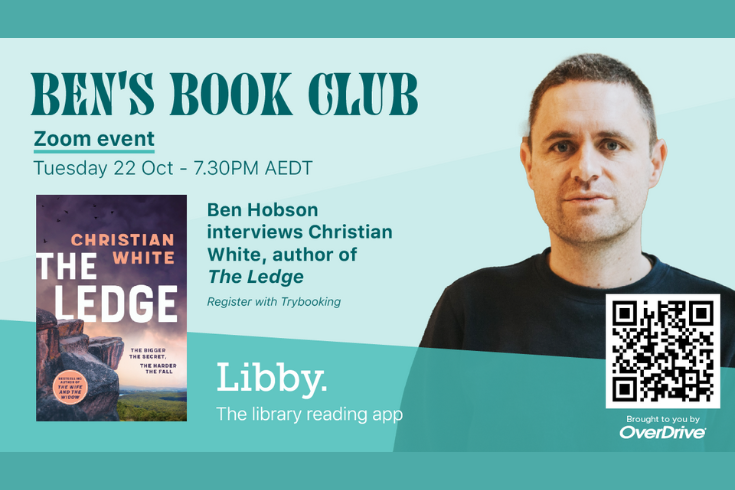 Ben's book club promotional image - The Ledge by Christian White Tuesday 22 October 2024 on Zoom at 7pm